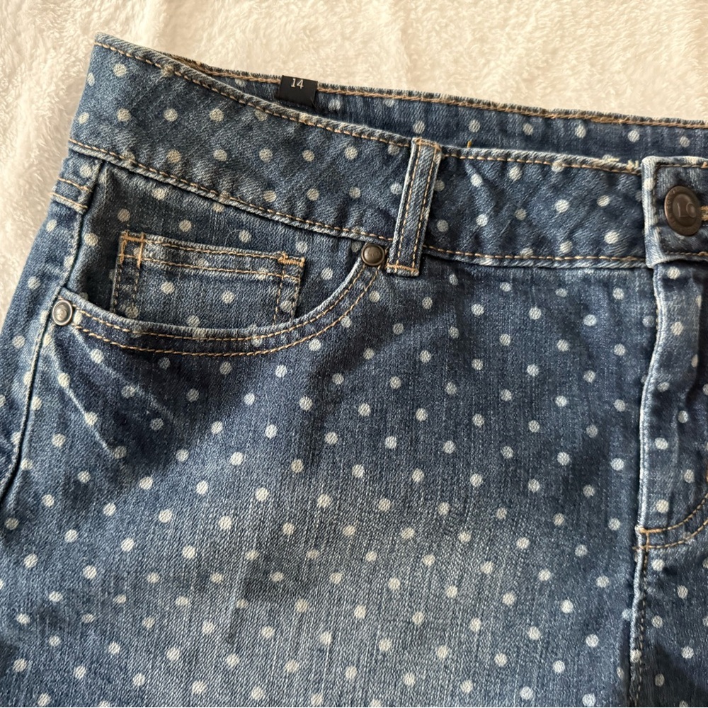 Lauren Conrad White Polka Dots Denim Frayed Stretch Shorts 14 women’s - Picture 2 of 7